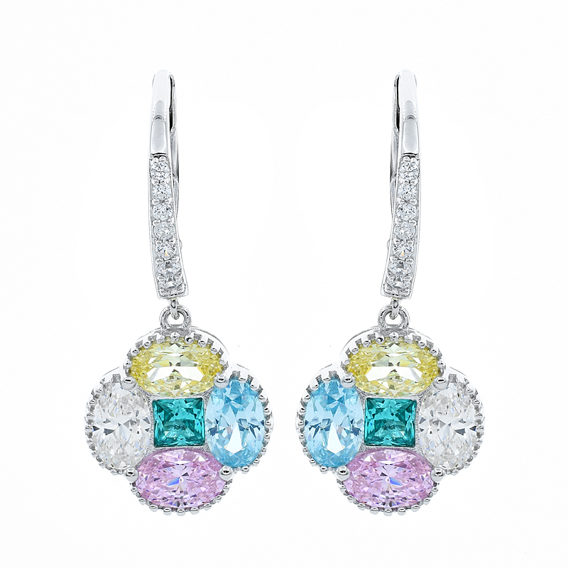 four leaf clover earrings with multicolor CZ