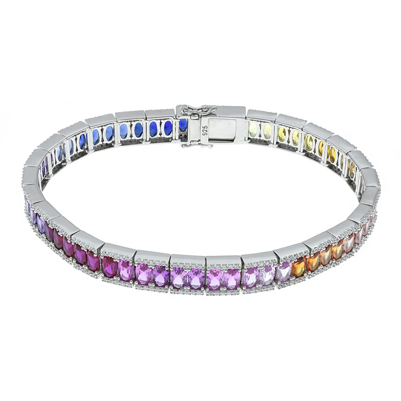 Rainbow Oval Stones Bracelet For Ladies 