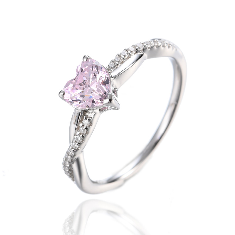 silver light pink diamond ring
