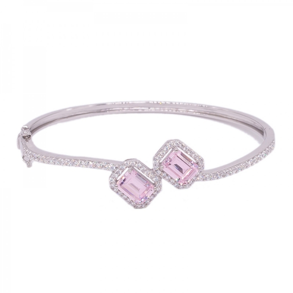 925 Sterling Silver Bangle with Diamond Pink CZ 
