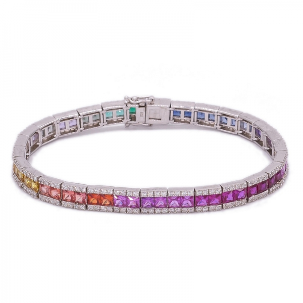 925 sterling silver Rainbow colour bracelet in 7.25inch 