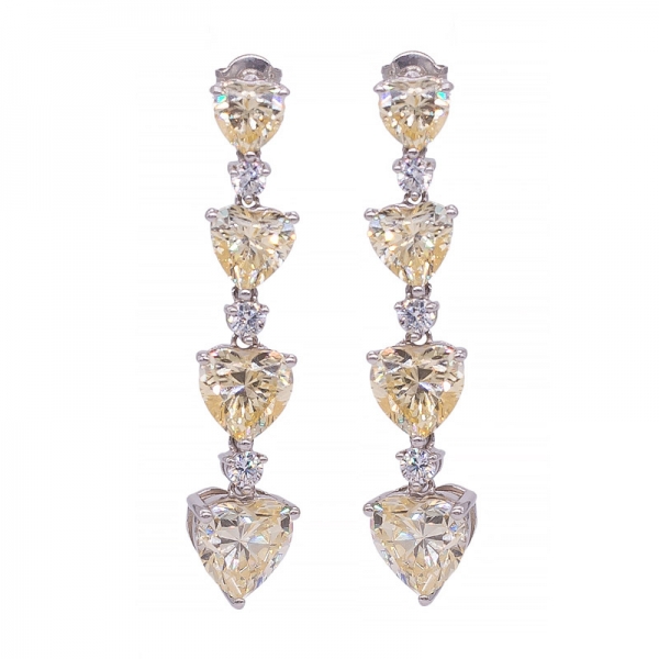 925 sterling silver diamond yellow heart long earrings 