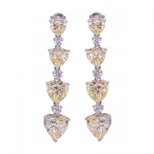 925 sterling silver diamond yellow heart long earrings