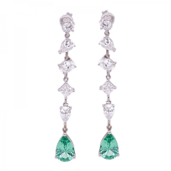 Women Green Tourmaline Silver Dangle Earrings 