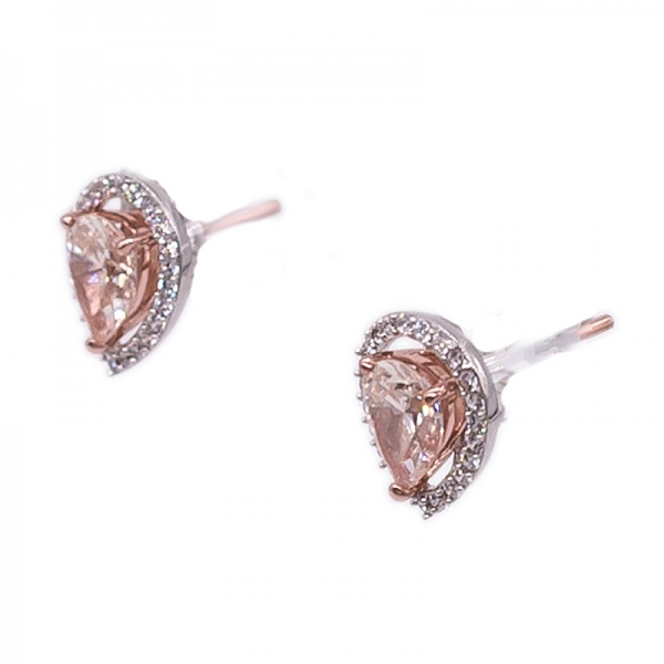 925 Sterling Silver Stud Earrings With Morganite Peach CZ 
