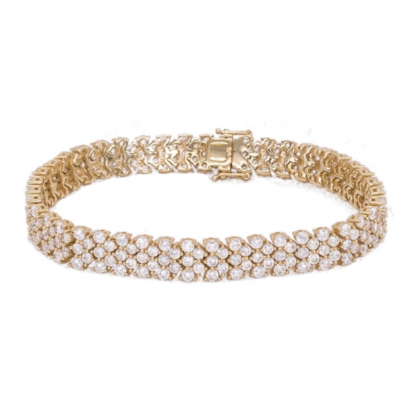 Round White CZ Gold Plated Bracelet in 925 Sterling Silver 