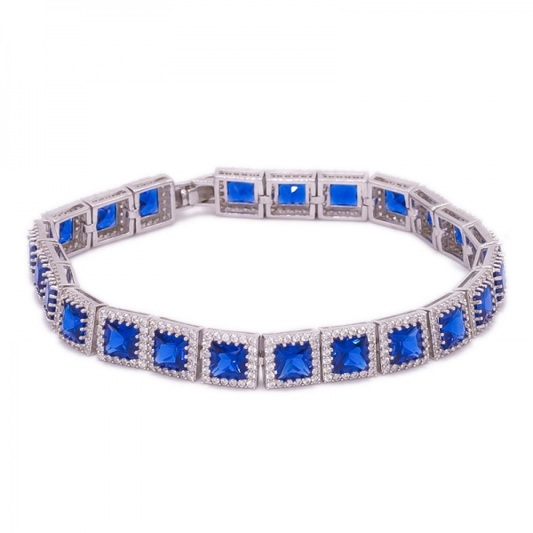 Suqare Blue Nano Sterling Silver Rhodium Bracelet 