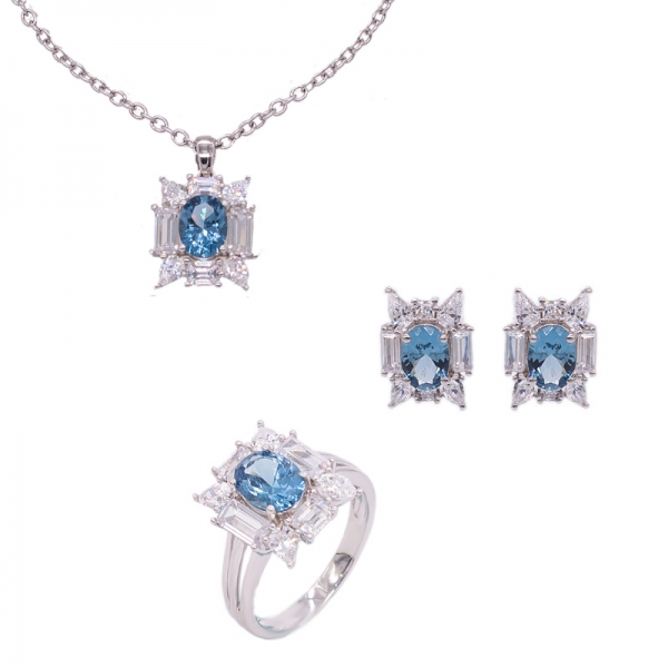 Blue Diamond Nano Jewelry Set in 925 Sterling Silver 