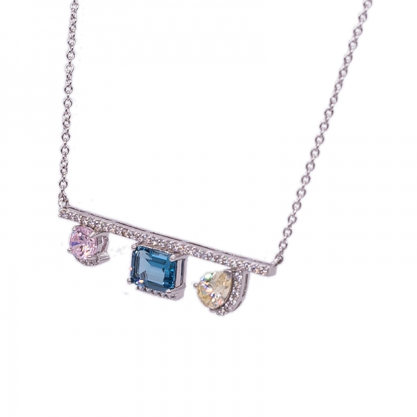 925 Silver Three Stones Necklace For Women 