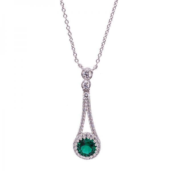 925 Silver Rhodium Plated Necklace with Round Shape Green Nano 