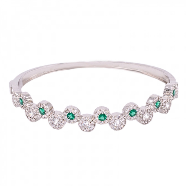925 Sterling Silver Bangle with Green Nano and White CZ 