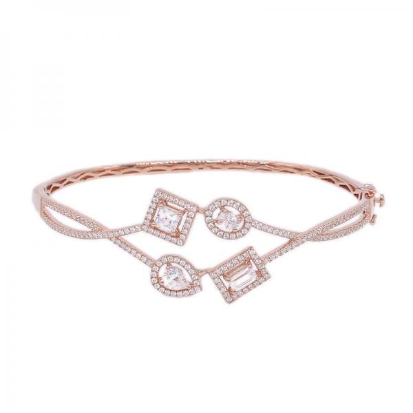 Four Stones Silver Bangle jewelry in Rose Gold Plating 