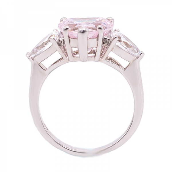 Silver Diamond Pink Heart shape Ring Jewelry 