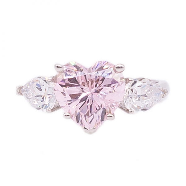 Silver Diamond Pink Heart shape Ring Jewelry 