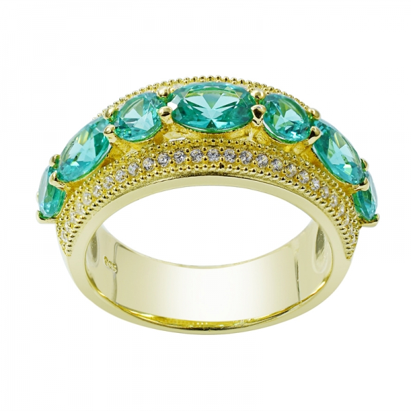 Oval and Round Paraiba Gold Plated Ring in 925 Sterling Silver 