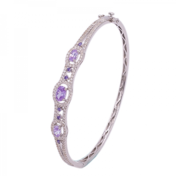 Gorgeous Kunzite CZ Bangle jewelry in Rhodium plated 925 Sterling Silver 