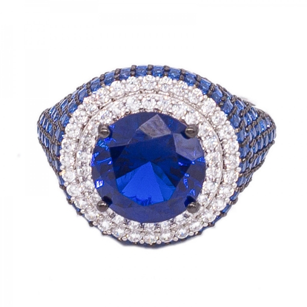 925 Spectacular Round Blue Nano Silver Ring 