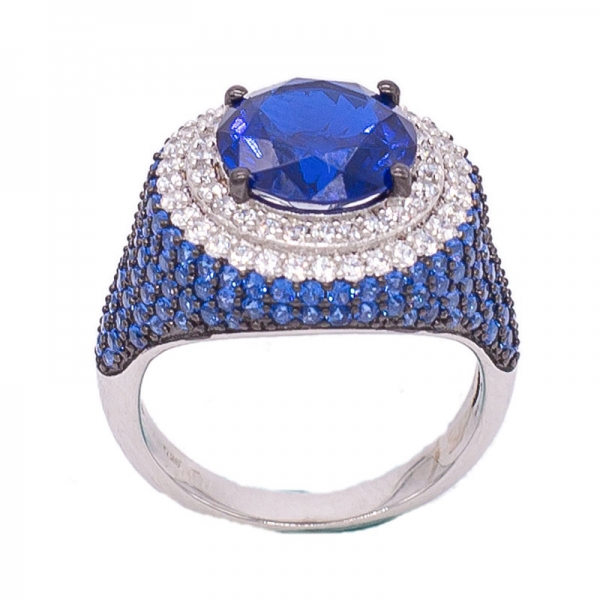 925 Spectacular Round Blue Nano Silver Ring 