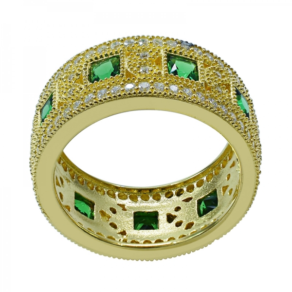 Square Green Nano Yellow Gold Plated Eternity Ring in Silver 