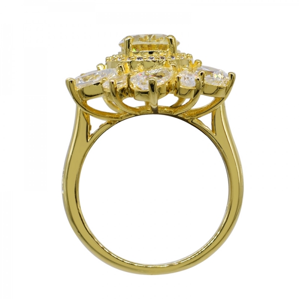 Lovely Floral Yellow Gold Plated Silver Ring 