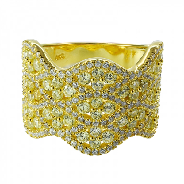 Gold Plating Silver Ring with Yellow and White CZ 