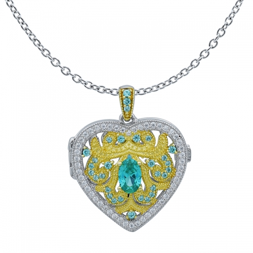 Heart Shape Silver Locket Pendant Setting with Paraiba and White