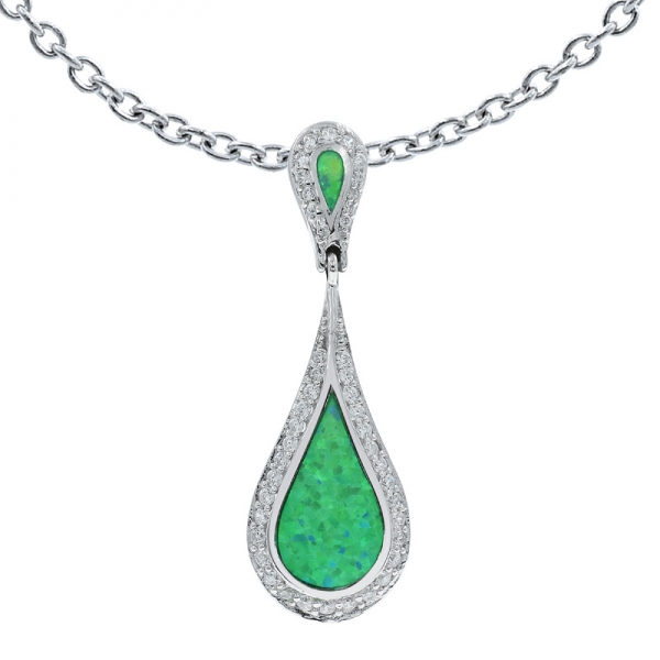 925 Silver Green Lab Opal Pendant Jewelry 