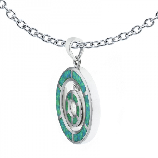 925 Silver Double Round Shape Green Lab Opal Pendant 
