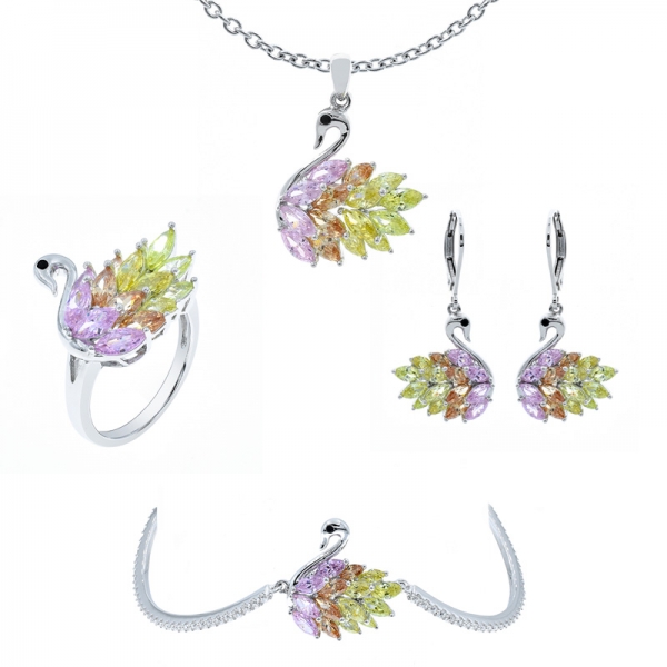 Exquisite 925 Silver Swan Jewelry Set 