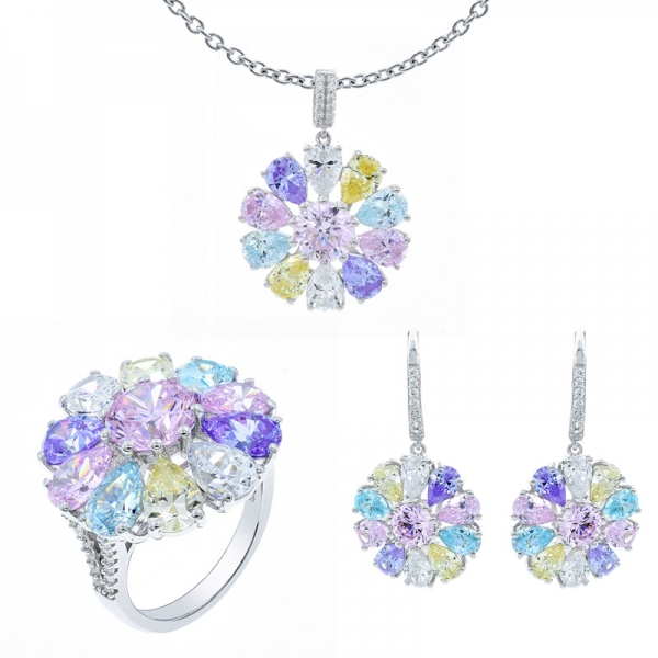 Lovely Multicolor Floral Jewelry Set in 925 Sterling Silver 