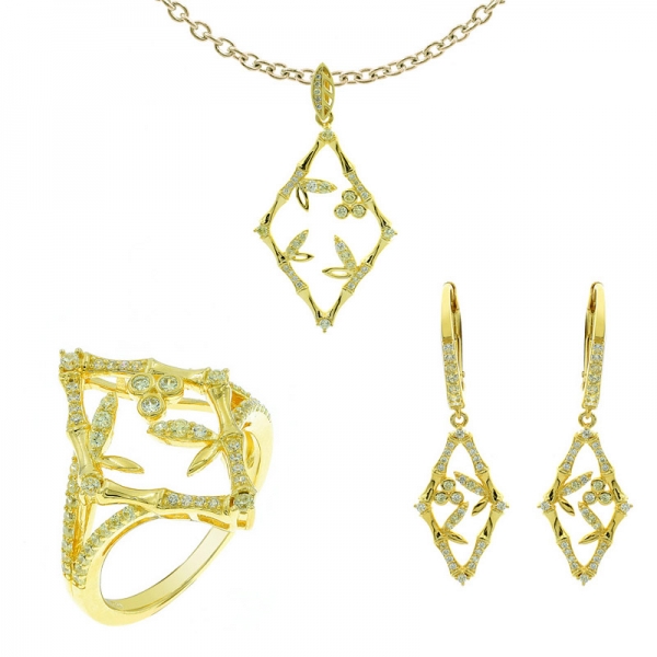 Gold Plated Bamboo Jewelry Set in 925 Sterling Silver 