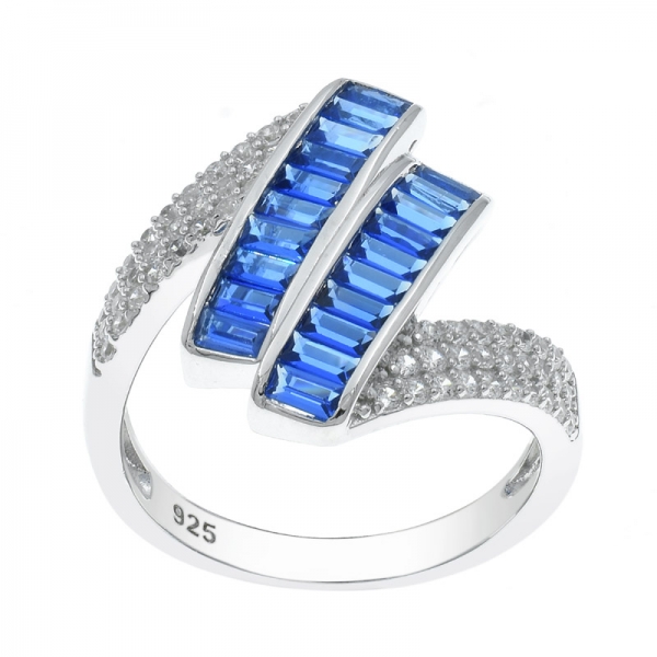 925 Silver Ring With Two Rows of Blue Nano 