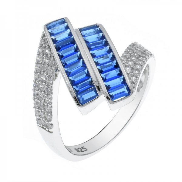 925 Silver Ring With Two Rows of Blue Nano 