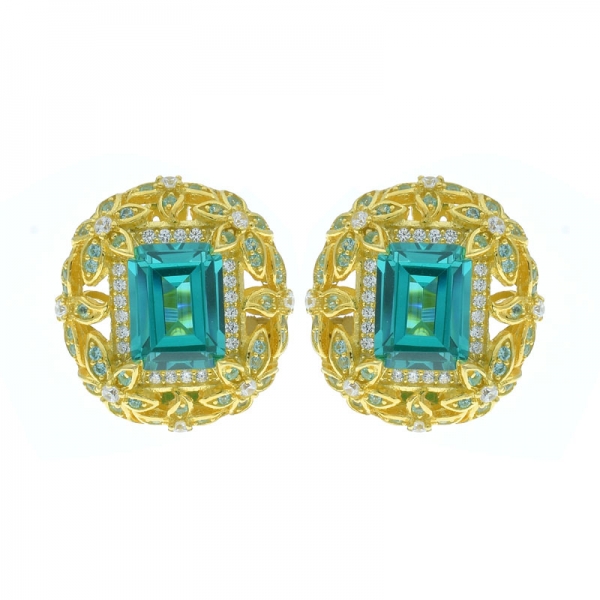 925 Silver Round Shape Omega Earrings With Fancy Paraiba 