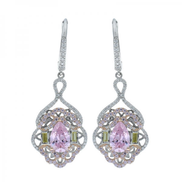 925 Silver Luxury Diamond Pink CZ Women Earrings 