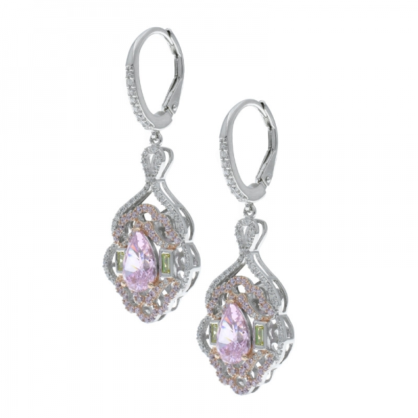 925 Silver Luxury Diamond Pink CZ Women Earrings 