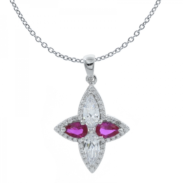 Winsome Four Leaf Clover Pendant With Pink & White CZ 