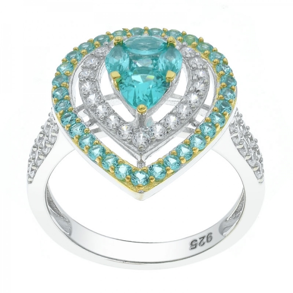 925 Sterling Silver Double Pear Shape Paraiba Ring 