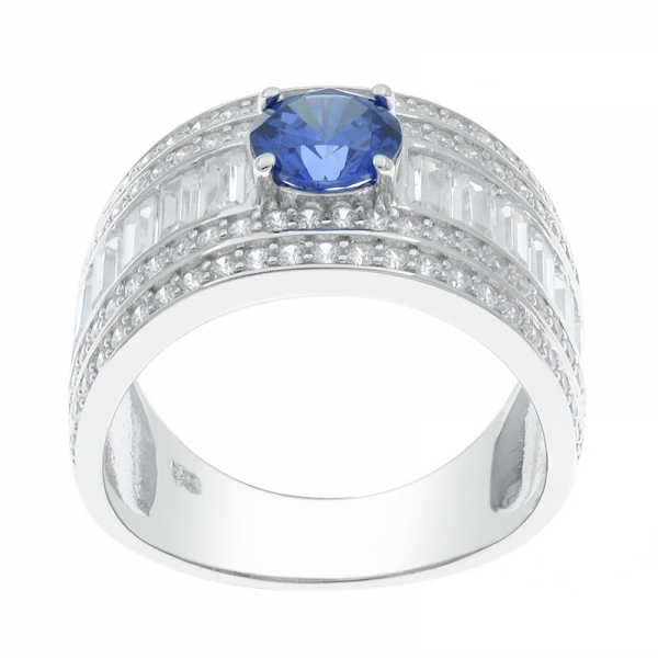 925 Sterling Silver Channel Setting Tanzanite CZ Ring 