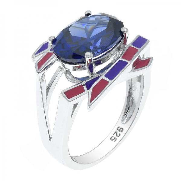 925 Sterling Silver Tanzanite CZ Enamel Ring From ETON Jewelry 