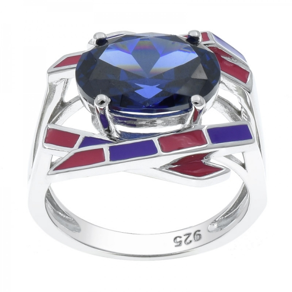 925 Sterling Silver Tanzanite CZ Enamel Ring From ETON Jewelry 