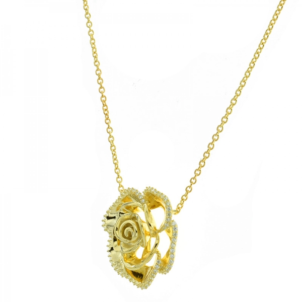 Wholesale 925 Silver Gold Plated Rose Pendant 