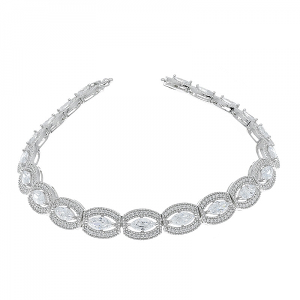 China 925 Sterling Silver Bracelet With Marquise White CZ 