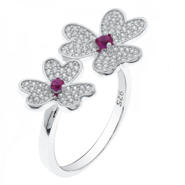 China 925 Sterling Silver Double Wildflower Jewelry Ring 
