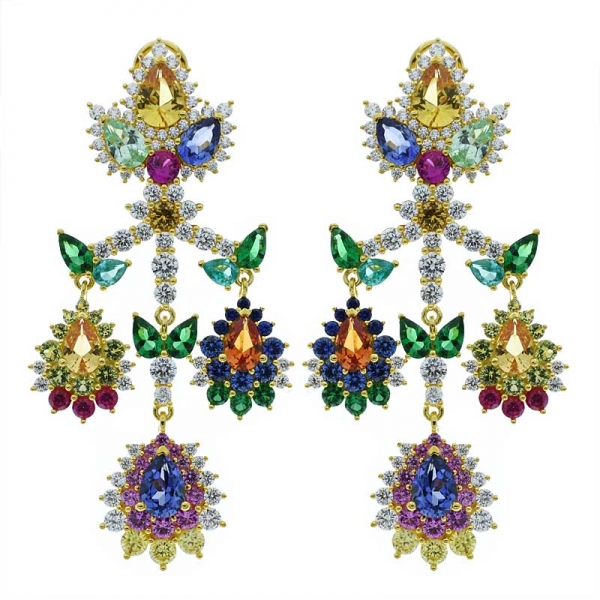 China 925 Sterling Silver Multicolor Stones Earrings 