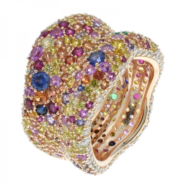 China 925 Sterling Silver Eternity Multicolor Stones Ring 