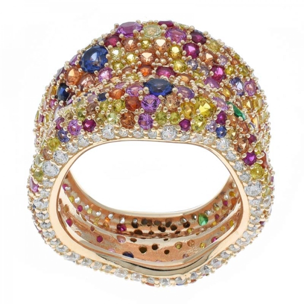 China 925 Sterling Silver Eternity Multicolor Stones Ring 