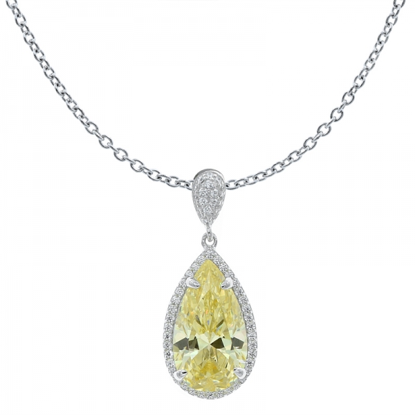 China 925 Sterling Silver Pear Shape Diamond Yellow CZ Pendant 