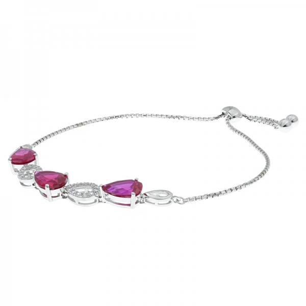 China Silver Winsome Pear Shape Bolo Jewelry Bracelet With Red Corundum 