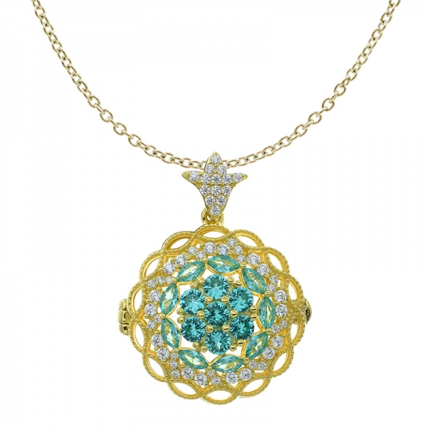 925 Sterling Silver Paraiba Flower Filigree Locket Jewelry Pendant 